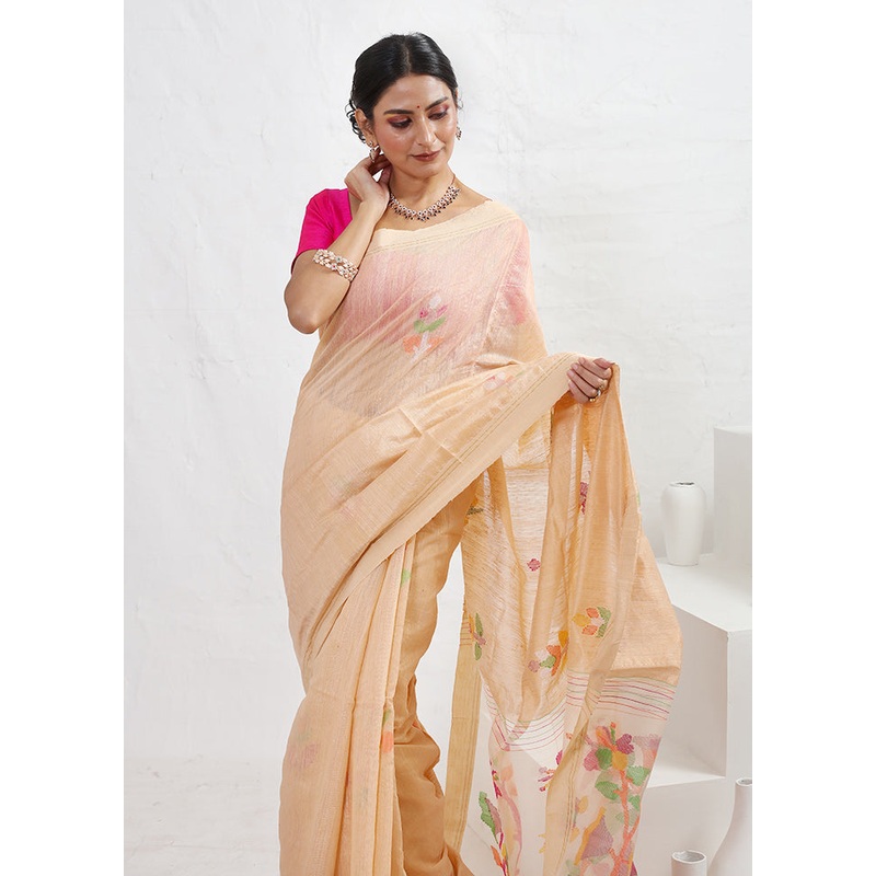 Cream Matka Pure Silk Saree With Blouse Piece - JD986614621
