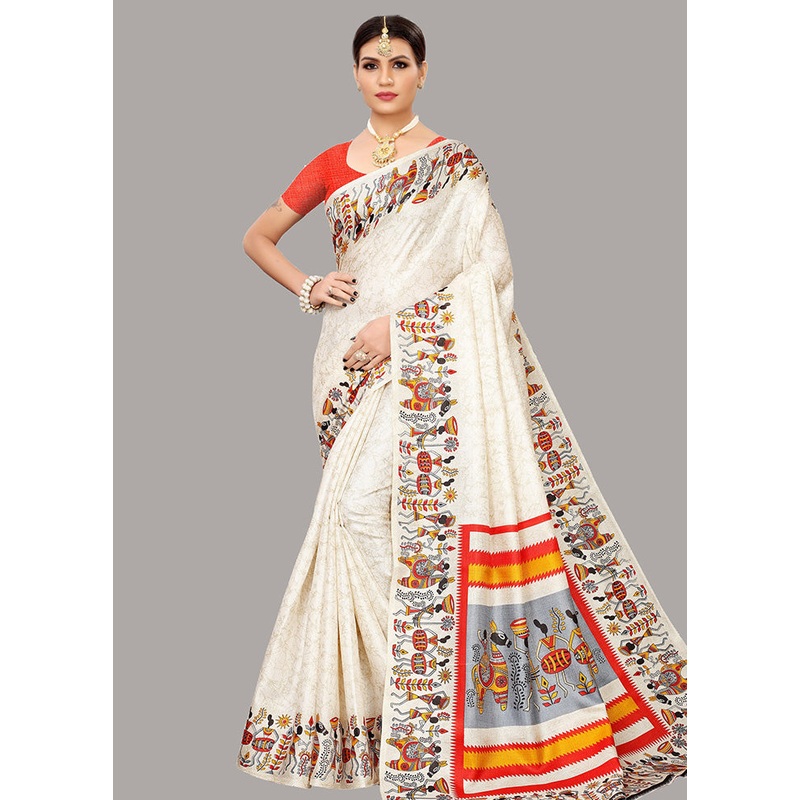 Cream Spun Silk Woven Saree With Blouse Piece - JD986614509