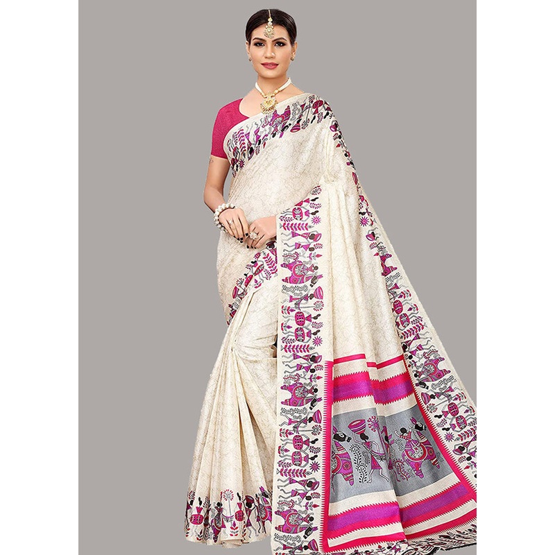 Cream Spun Silk Woven Saree With Blouse Piece - JD986614510