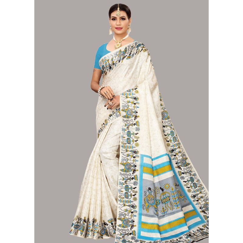 Cream Spun Silk Woven Saree With Blouse Piece - JD986614511