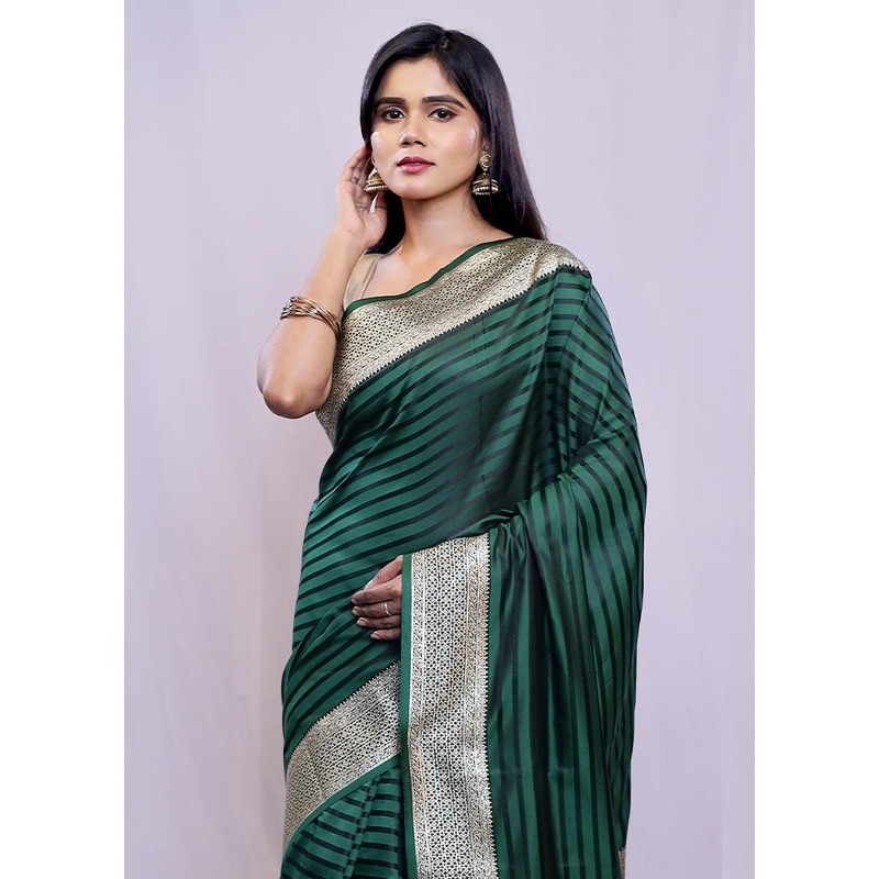 Green Dupion Silk Saree With Blouse Piece - JD986614626