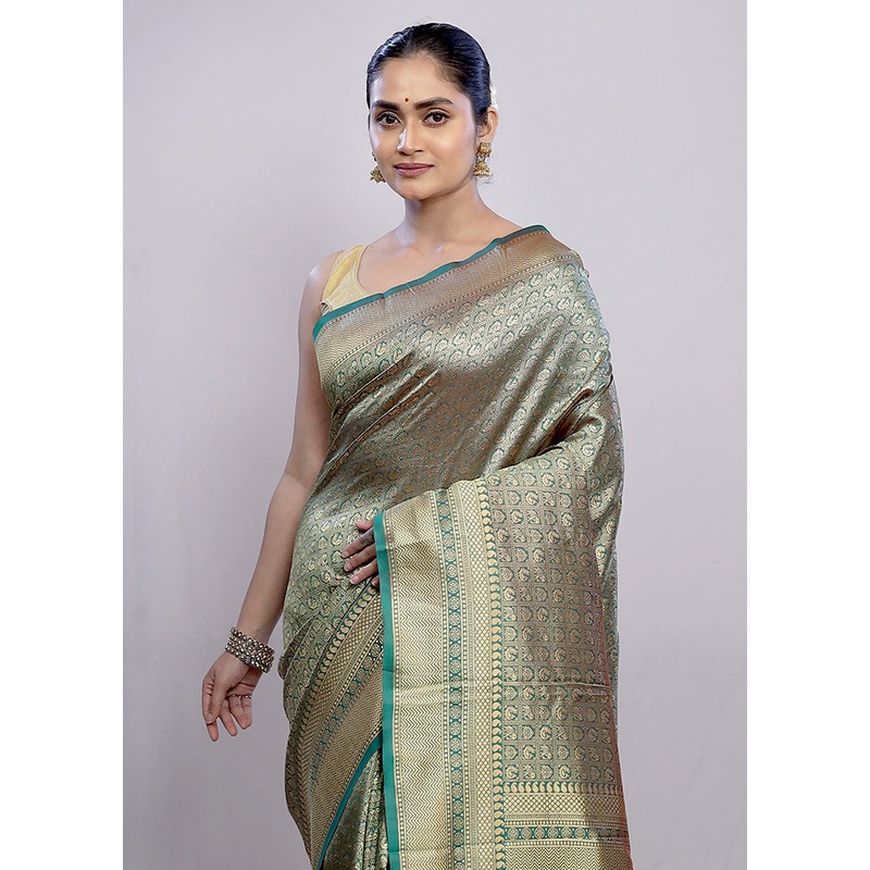 Green Dupion Silk Saree With Blouse Piece - JD986614628