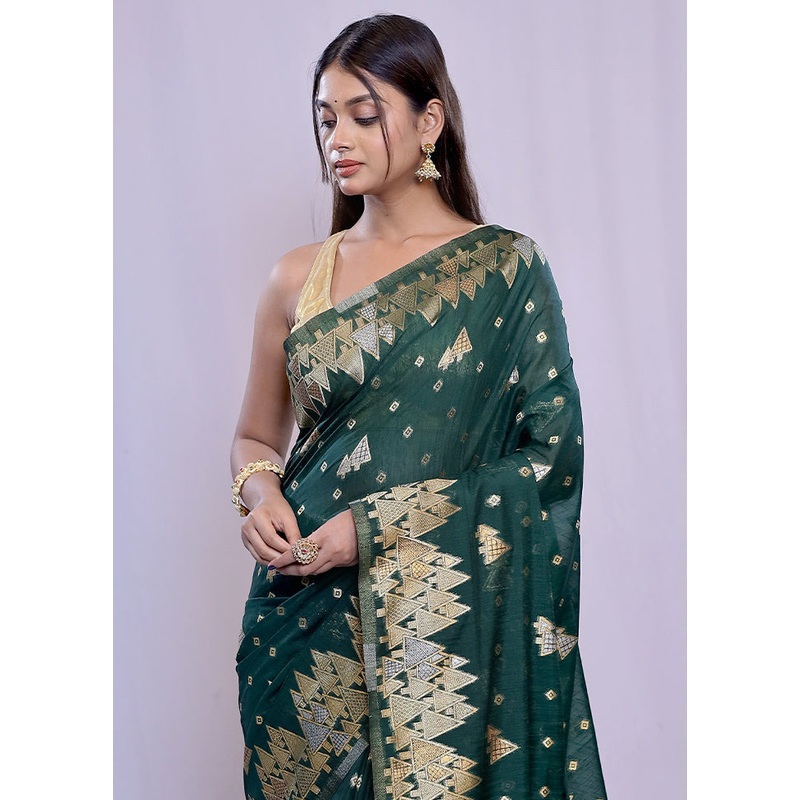 Green Dupion Silk Saree With Blouse Piece - JD986614664