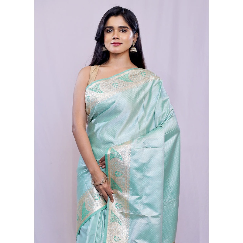 Green Dupion Silk Saree With Blouse Piece - JD986614667