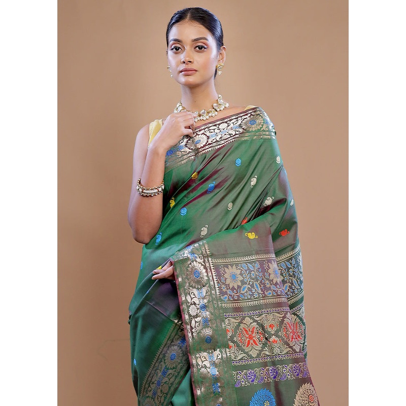 Green Pure Swarnachuri Silk Saree With Blouse Piece - JD986614631