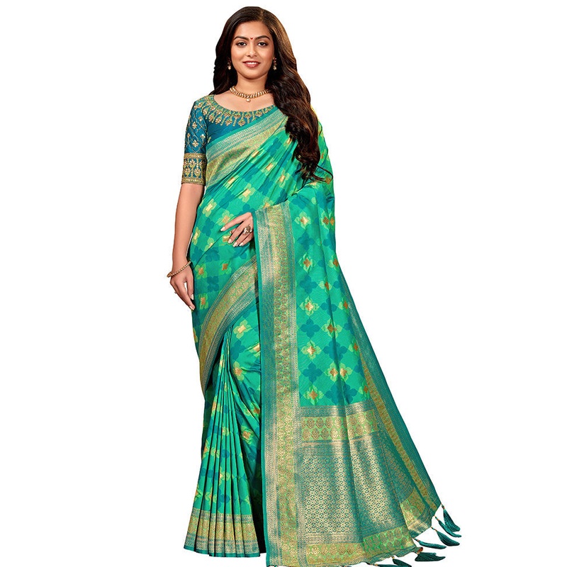 Green Spun Silk Woven Saree With Blouse Piece - JD986614531