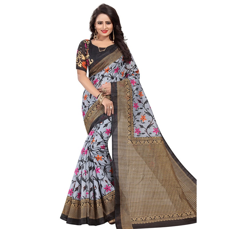 Grey Spun Silk Woven Saree With Blouse Piece - JD986614508