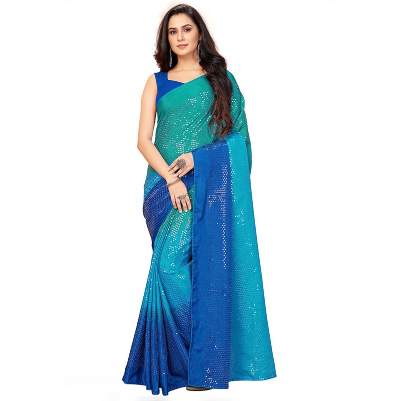 Light Blue Chiffon Silk Woven Saree With Blouse Piece - JD986614537