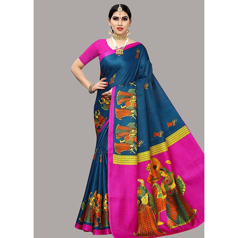 Light Blue Spun Silk Woven Saree With Blouse Piece - JD986614502