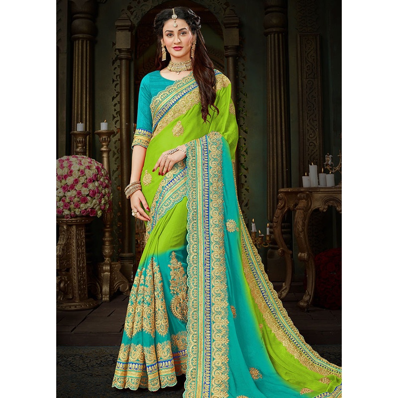 Light Green Chiffon Silk Saree With Blouse Piece - JD986614523