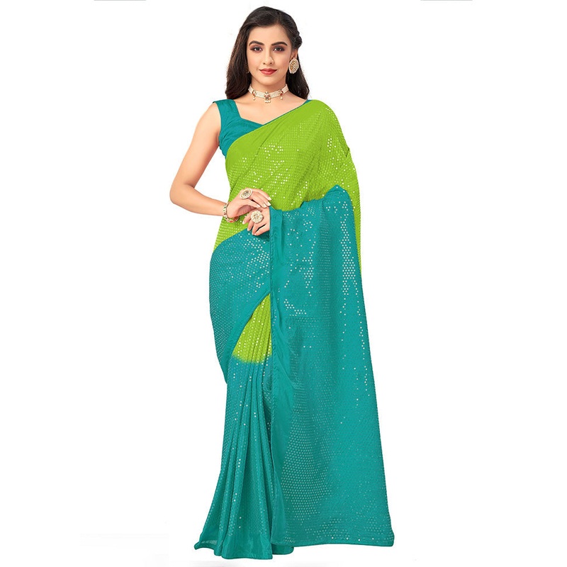 Light Green Chiffon Silk Woven Saree With Blouse Piece - JD986614543