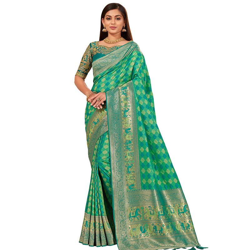 Light Green Spun Silk Woven Saree With Blouse Piece - JD986614553