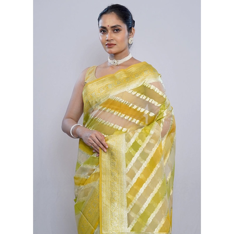 Multicolor Organza Saree With Blouse Piece - JD986614634