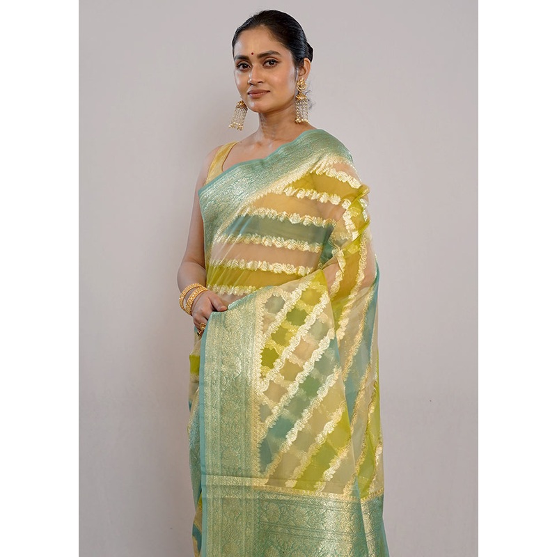 Multicolor Organza Saree With Blouse Piece - JD986614635