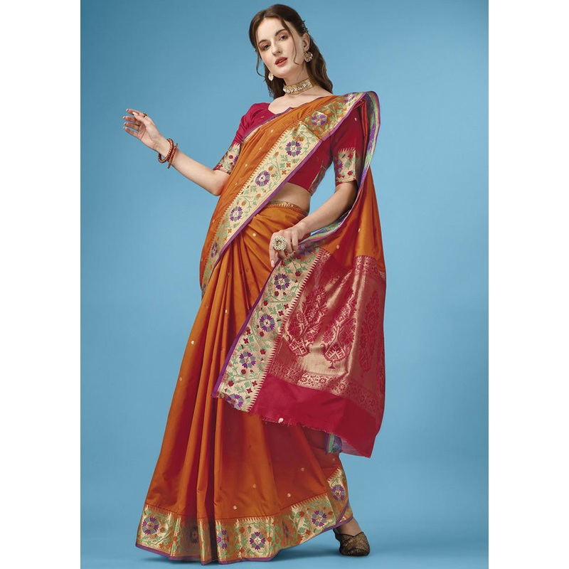 Mustard Spun Silk Woven Saree With Blouse Piece - JD986614535