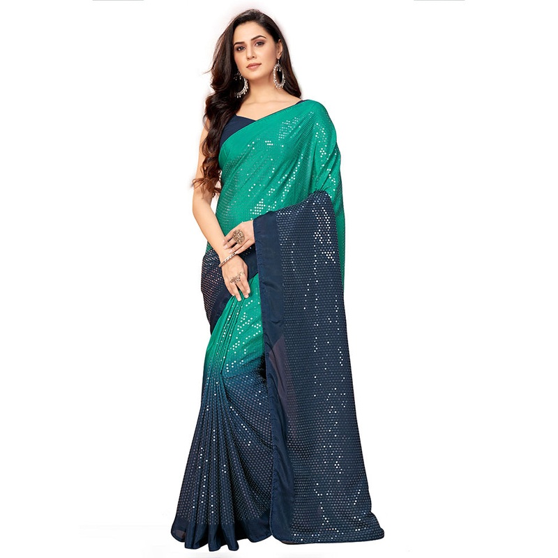 Navy Blue Chiffon Silk Woven Saree With Blouse Piece - JD986614541