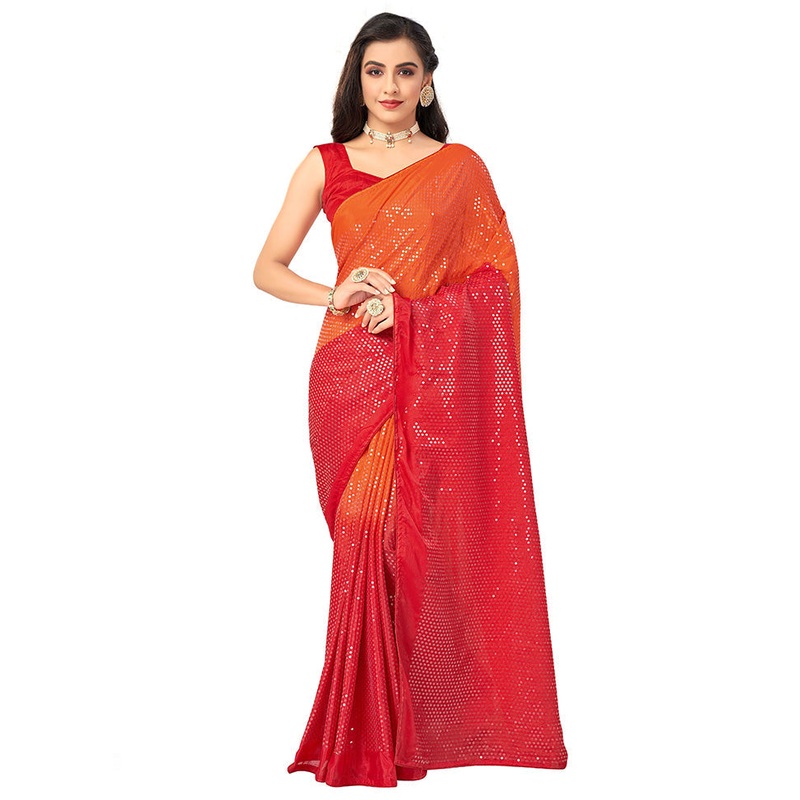 Orange Chiffon Silk Woven Saree With Blouse Piece - JD986614546