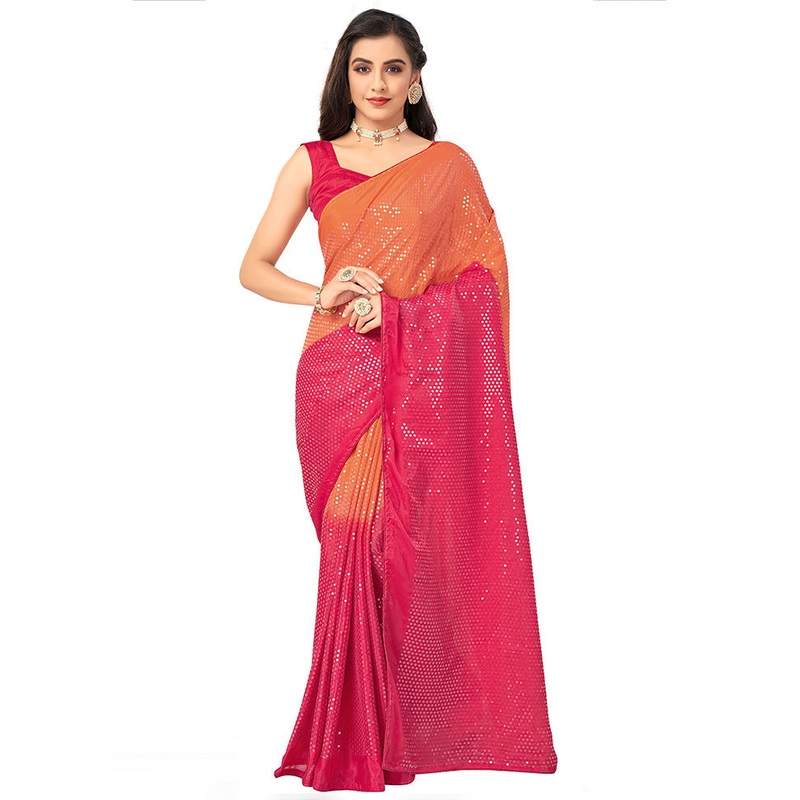 Peach Chiffon Silk Woven Saree With Blouse Piece - JD986614549
