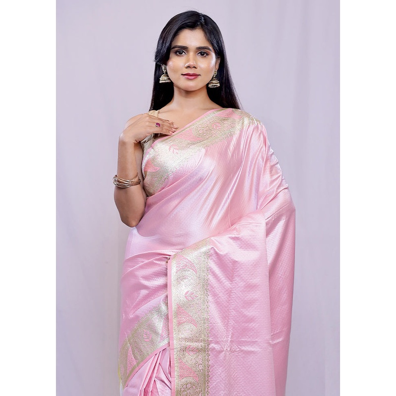 Pink Dupion Silk Saree With Blouse Piece - JD986614668