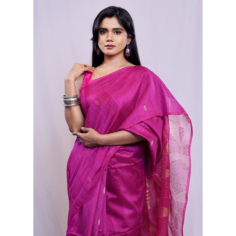 Pink Matka Pure Silk Saree With Blouse Piece - JD986614669