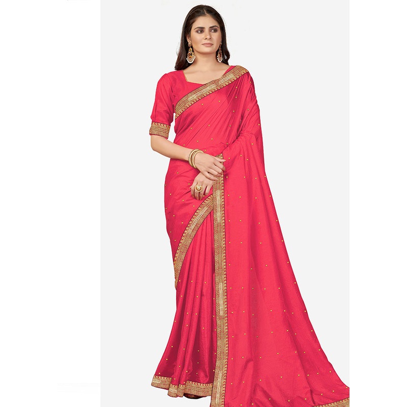 Pink Spun Silk Embellished Saree With Blouse Piece - JD986614539