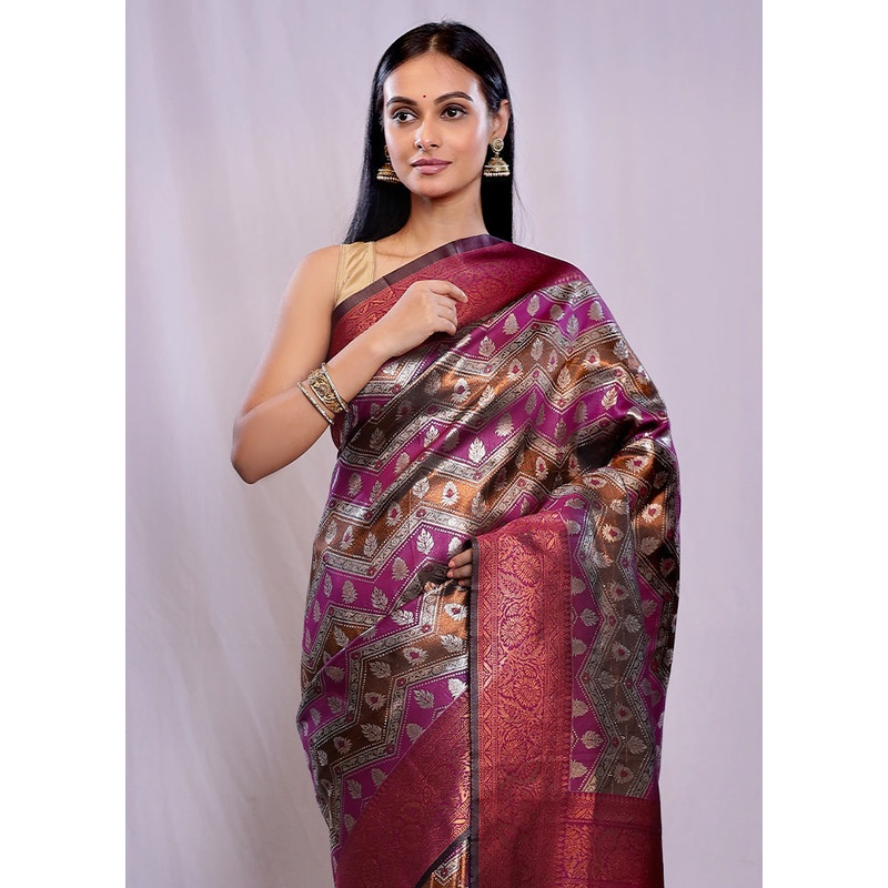 Purple Dupion Silk Saree With Blouse Piece - JD986614665