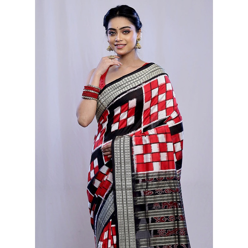 Red Bomkai Pure Silk Saree With Blouse Piece - JD986614645