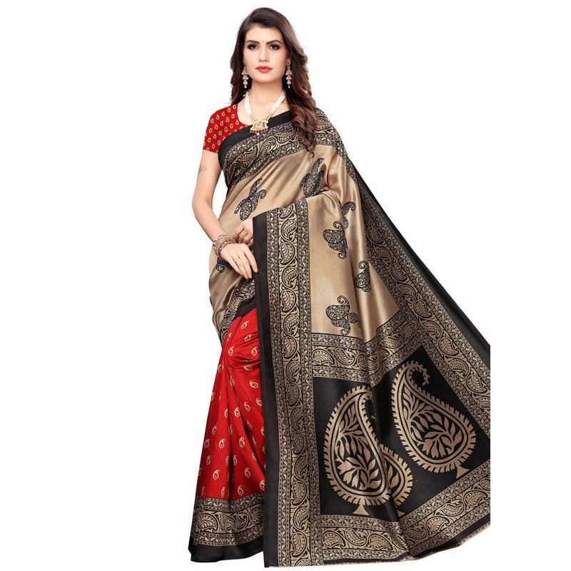 Red Spun Silk Woven Saree With Blouse Piece - JD986614503