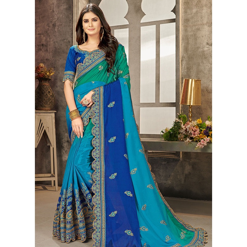 Royal Blue Chiffon Silk Saree With Blouse Piece - JD986614513