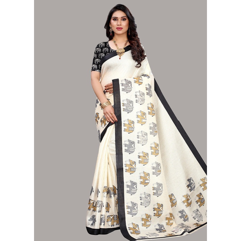 White Spun Silk Woven Saree With Blouse Piece - JD986614504
