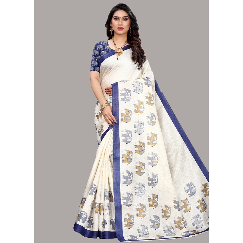 White Spun Silk Woven Saree With Blouse Piece - JD986614505