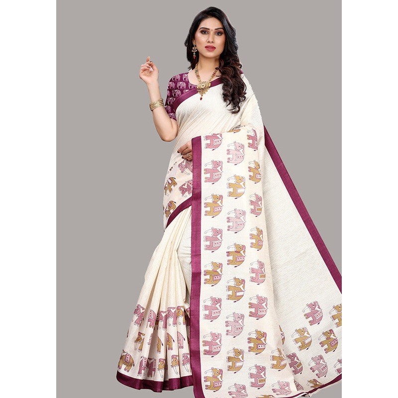 White Spun Silk Woven Saree With Blouse Piece - JD986614506