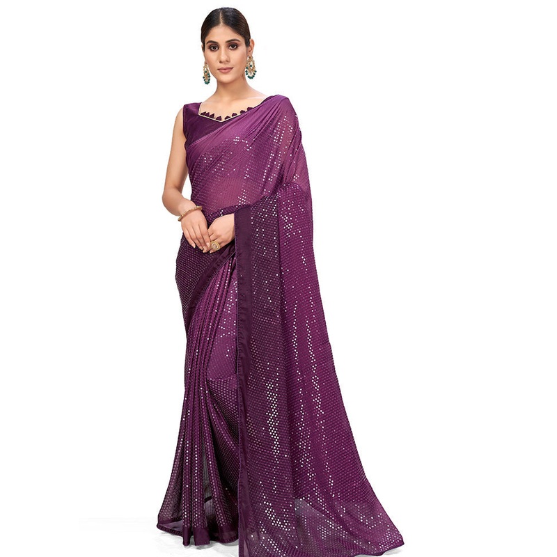 Wine Chiffon Silk Woven Saree With Blouse Piece - JD986614545