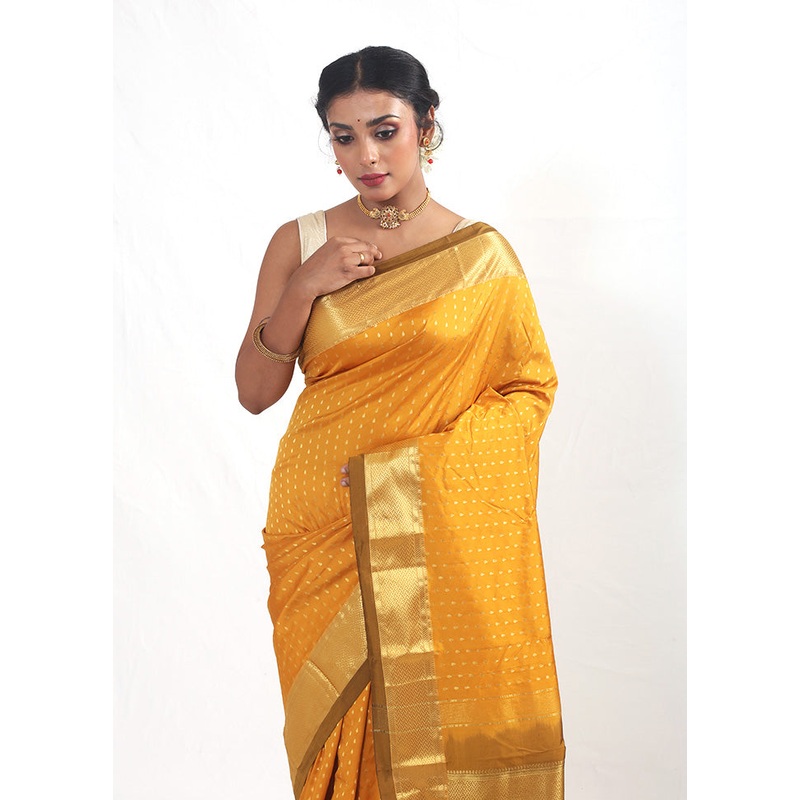 Yellow Kanjivaram Silk Saree With Blouse Piece - JD986614618