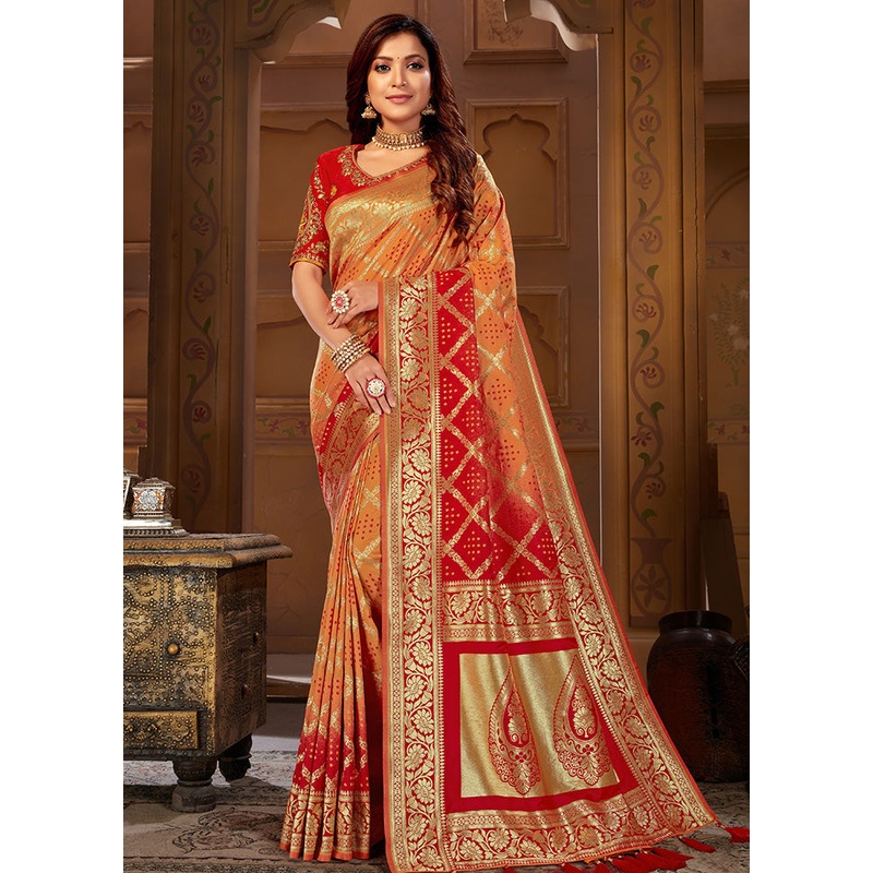 Yellow Spun Silk Woven Saree With Blouse Piece - JD986614526