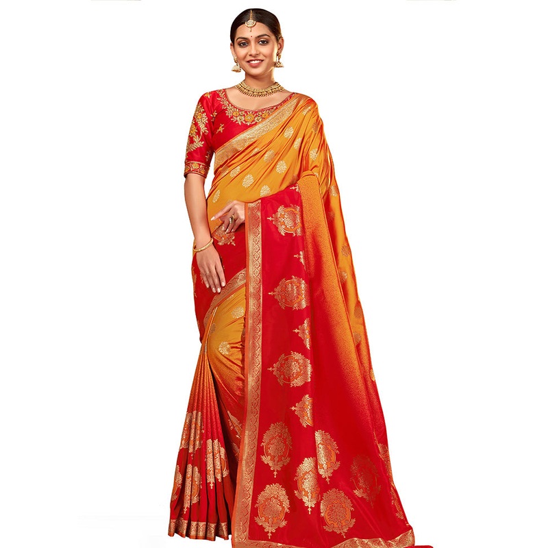 Yellow Spun Silk Woven Saree With Blouse Piece - JD986614529
