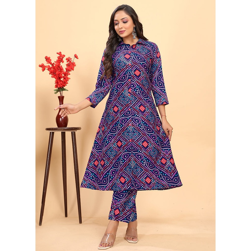 2 Pc Blue Readymade Rayon Kurti Set - JD986614397