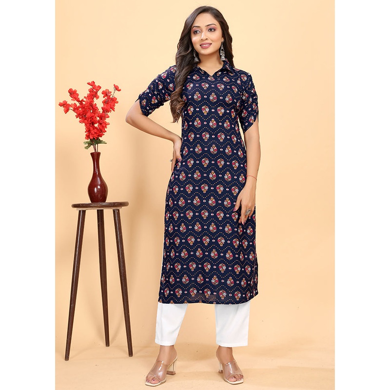 2 Pc Blue Readymade Rayon Kurti Set - JD986614398