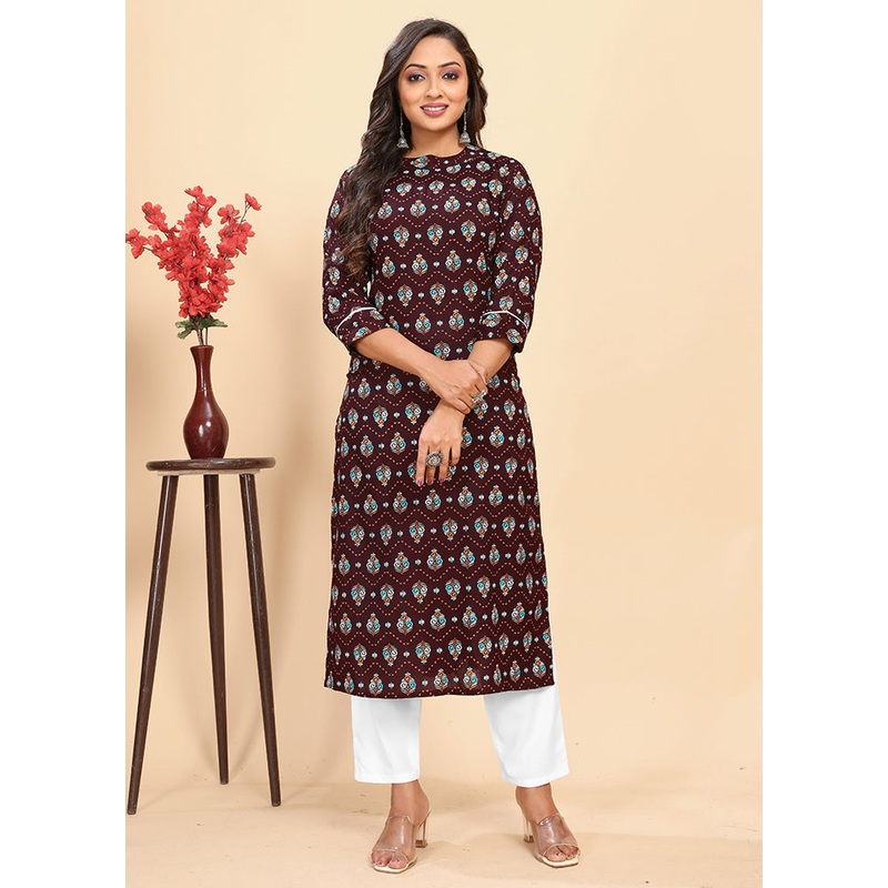 2 Pc Brown Readymade Rayon Kurti Set - JD986614396