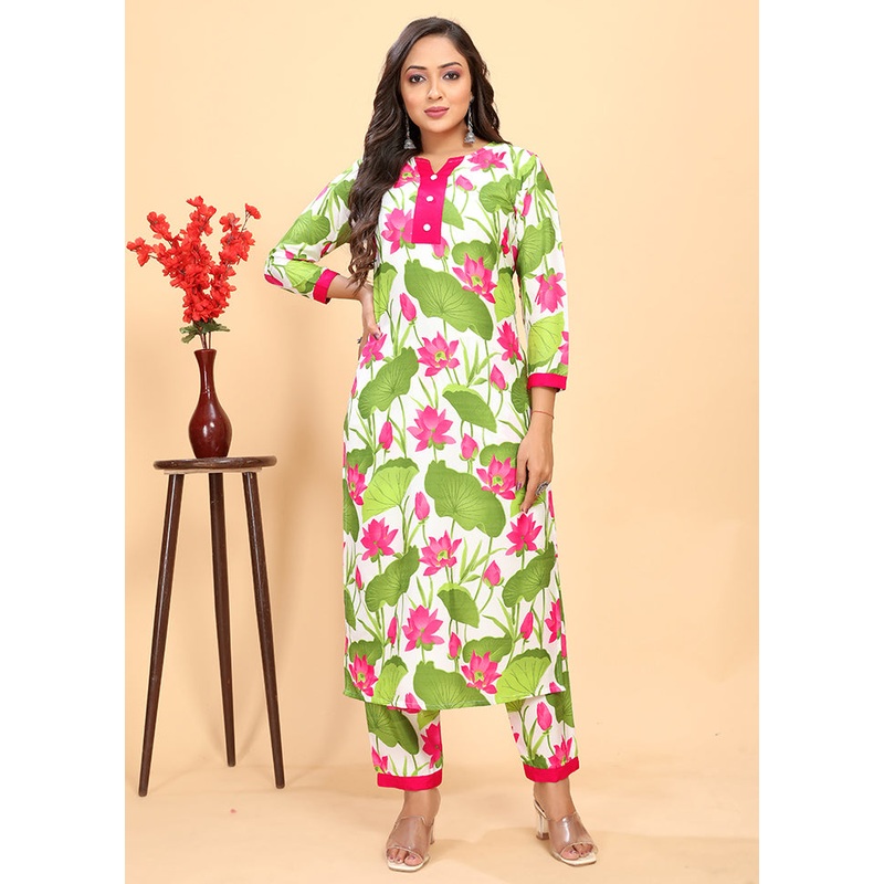 2 Pc Green Readymade Rayon Kurti Set - JD986614393