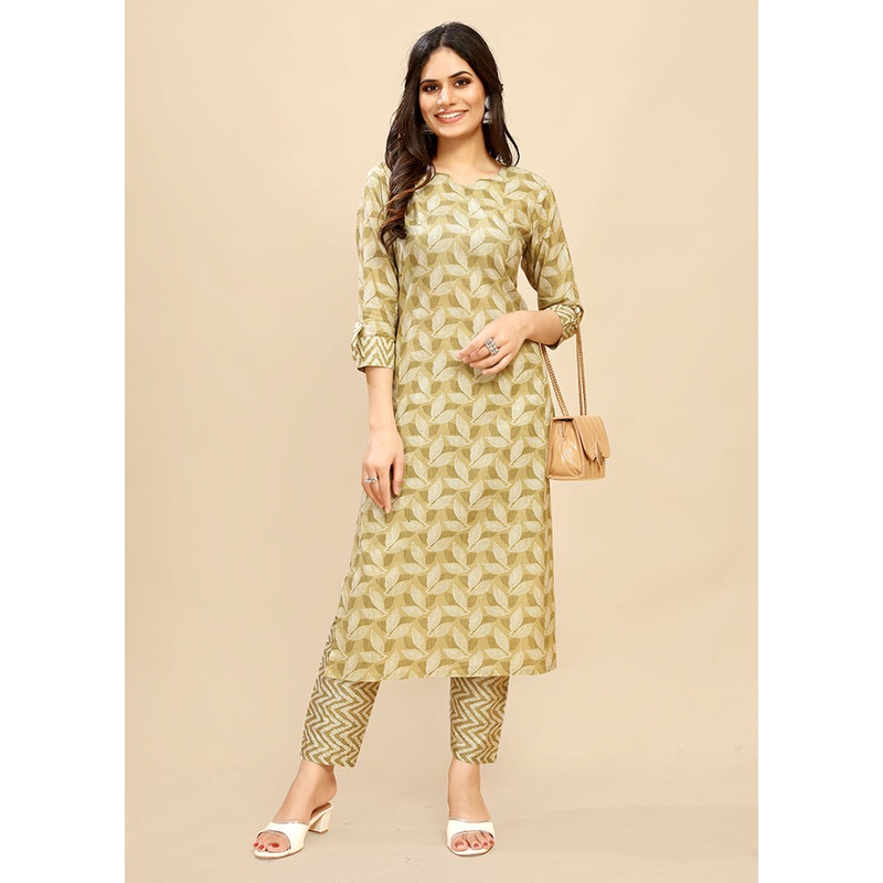 2 Pc Mustard Readymade Cotton Kurti Set - JD986614390