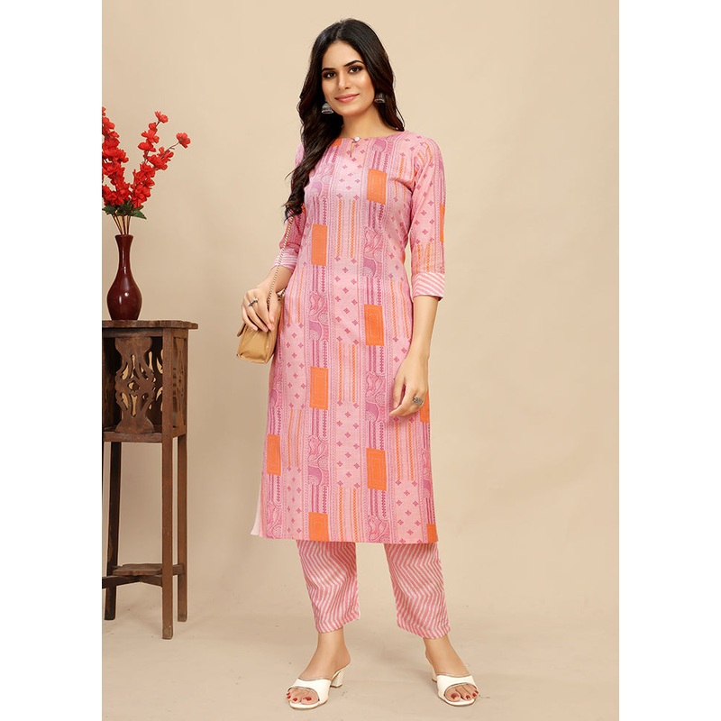 2 Pc Pink Readymade Cotton Kurti Set - JD986614388