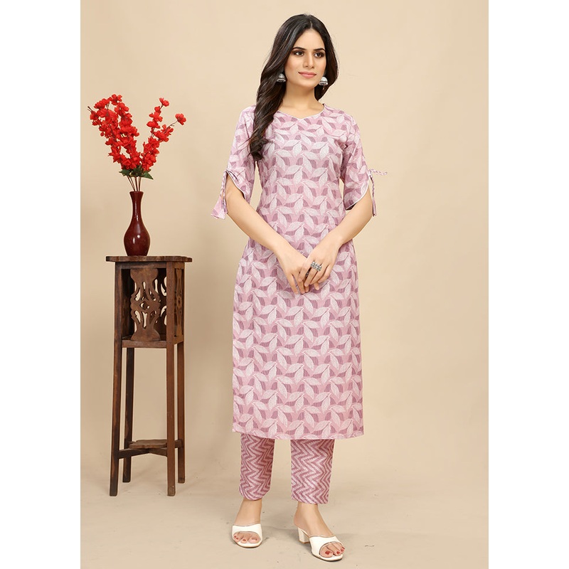 2 Pc Pink Readymade Cotton Kurti Set - JD986614389
