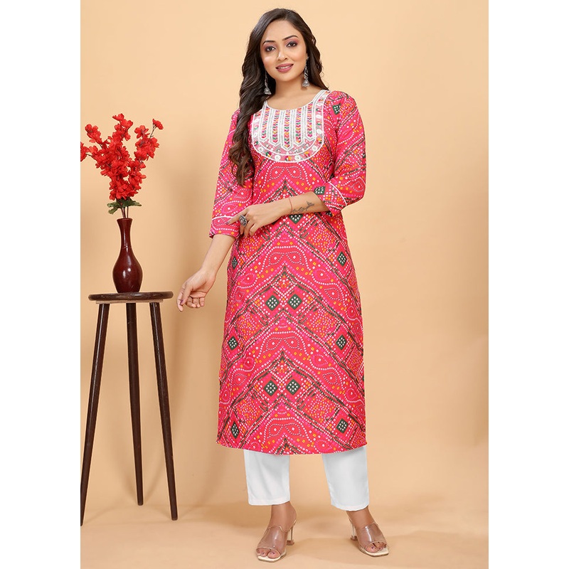2 Pc Pink Readymade Rayon Kurti Set - JD986614387