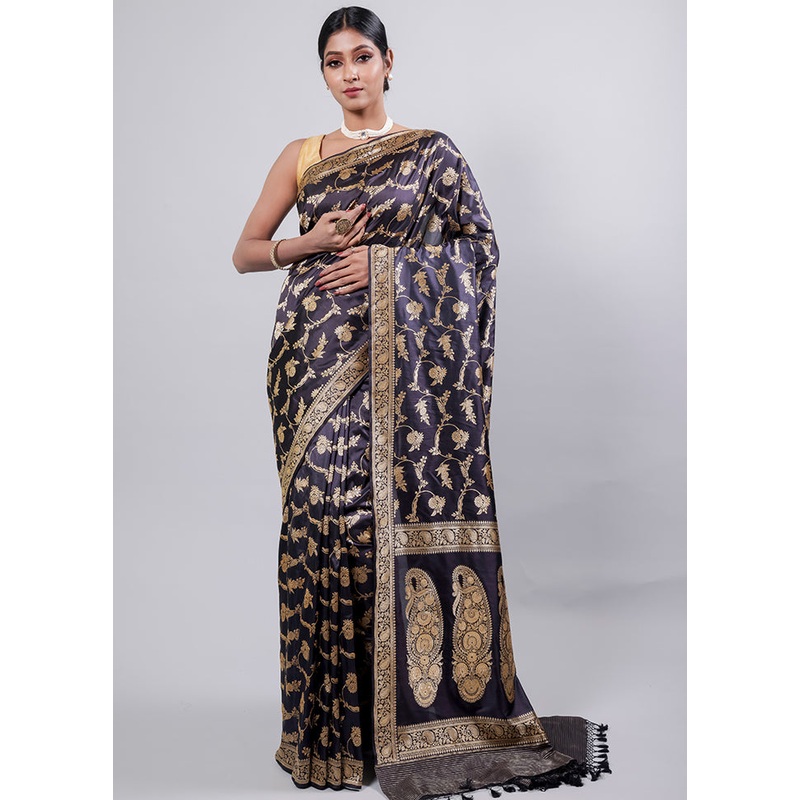 Black Katan Pure Silk Saree With Blouse Piece - JD986614370