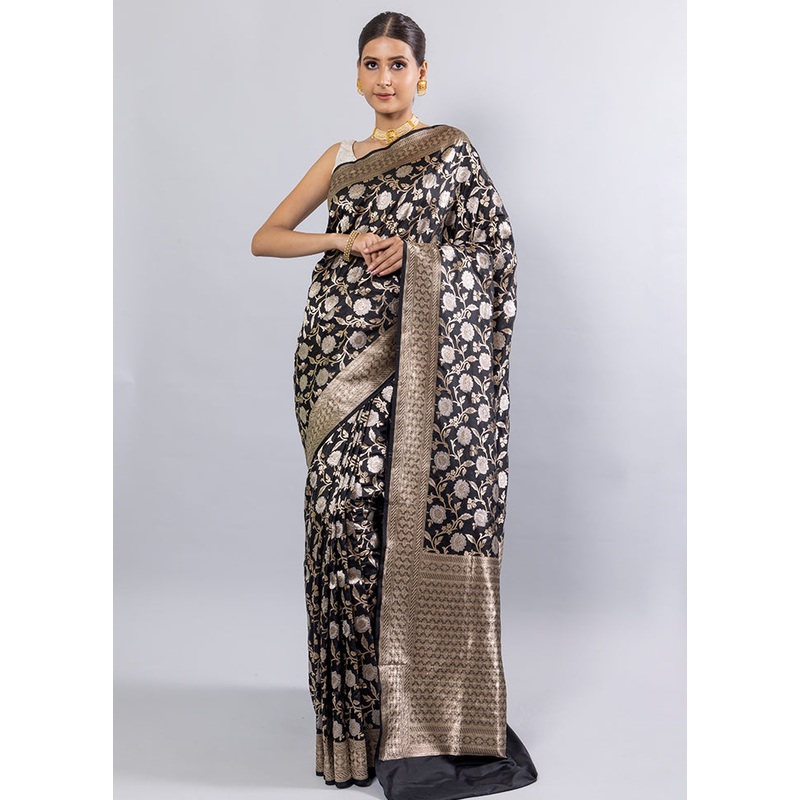 Black Katan Pure Silk Saree With Blouse Piece - JD986614371