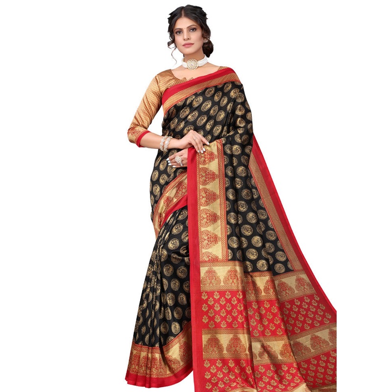 Black Spun Silk Woven Saree With Blouse Piece - JD986614450
