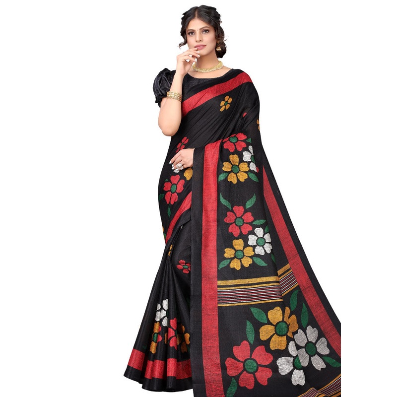 Black Spun Silk Woven Saree With Blouse Piece - JD986614469
