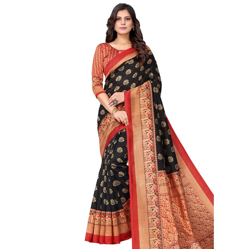 Black Spun Silk Woven Saree With Blouse Piece - JD986614479
