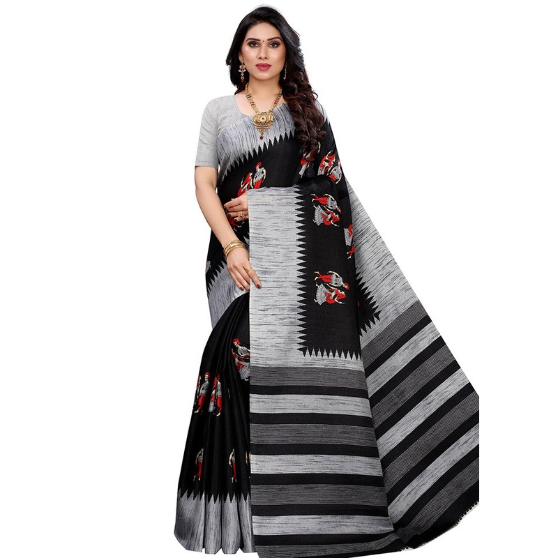 Black Spun Silk Woven Saree With Blouse Piece - JD986614483